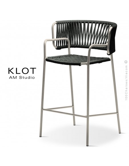 Tabouret design KLOT-SG, piétement acier peint sand, assise et dossier tressé en sangle giotto8