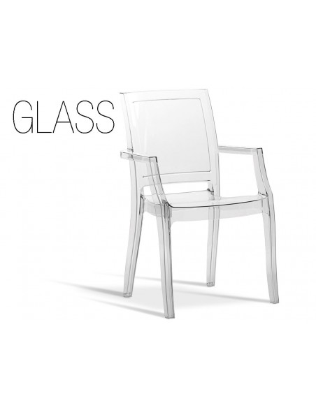 GLASS chaise design en polycarbonate, finition transparente.