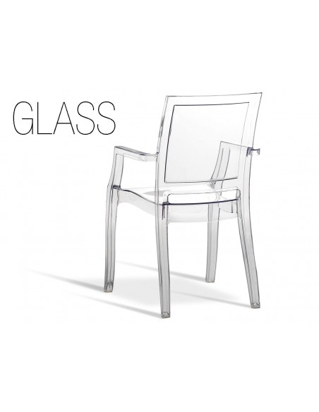 GLASS chaise design en polycarbonate, finition transparente.