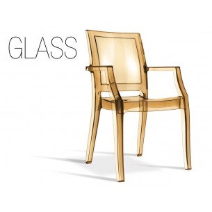 GLASS chaise design en polycarbonate, finition transparente ambré.