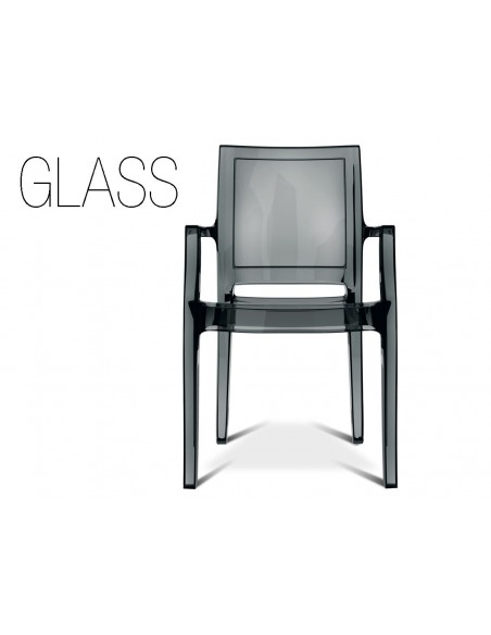 GLASS chaise design en polycarbonate, finition transparente noir.