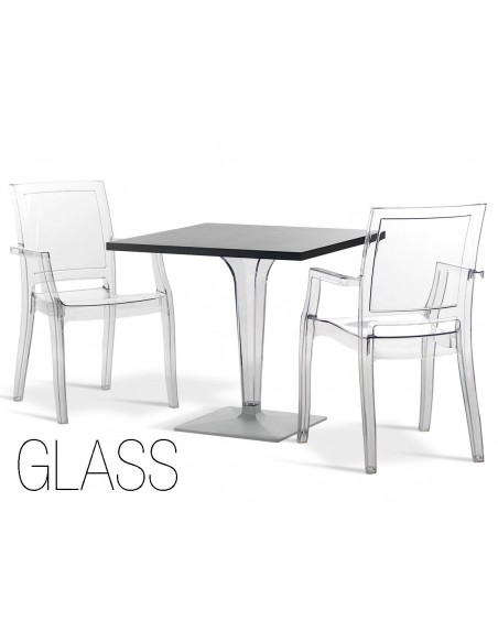 GLASS chaise design en polycarbonate avec table.