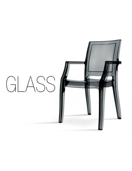 GLASS chaise design en polycarbonate, finition transparente noir.