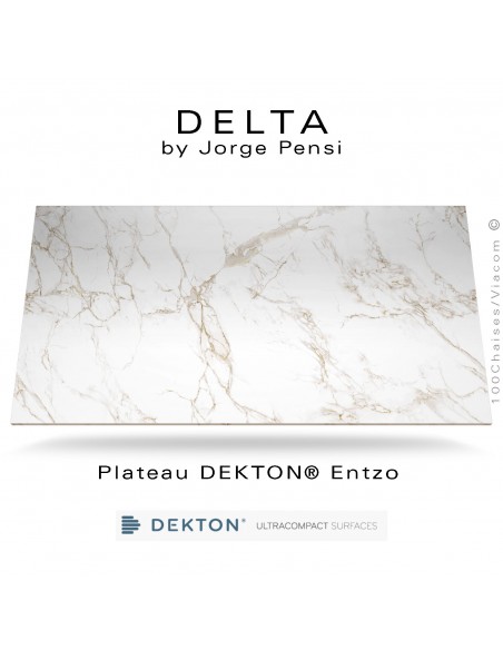 Plateau table DEKTON, couleur Entzo pour table design DELTA, piétement fantaisie aluminium peint.