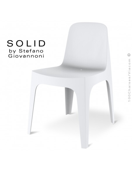 Chaise design SOLID, pour l'extérieur et terrasse, structure et assise coque plastique couleur blanche.