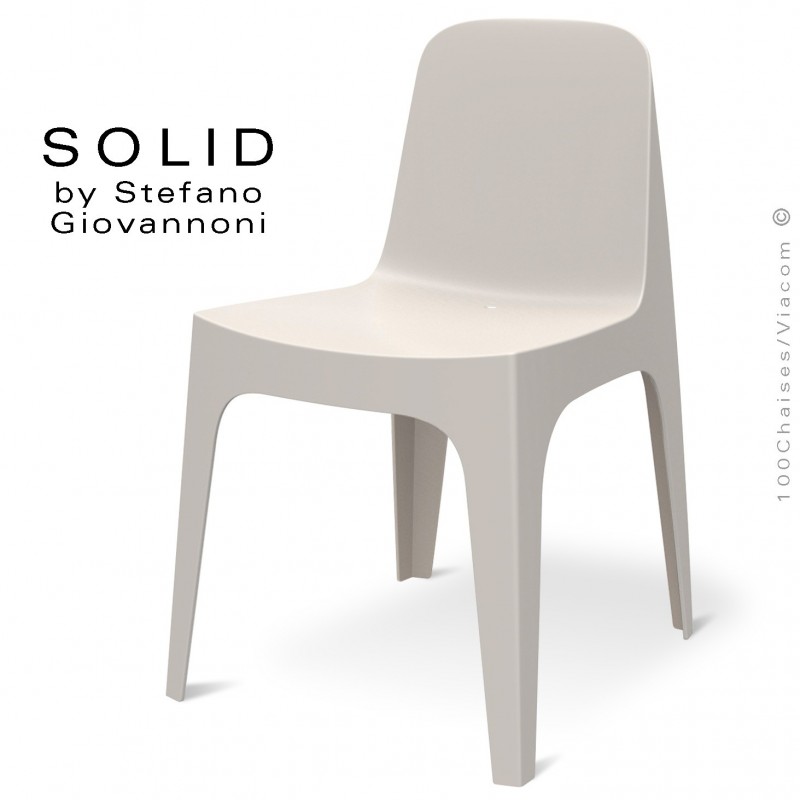 Chaise design SOLID, pour l'extérieur et terrasse, structure et assise coque plastique couleur écru.