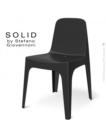 Chaise design SOLID, pour l'extérieur et terrasse, structure et assise coque plastique couleur noir.