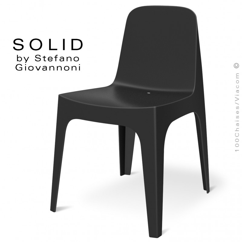 Chaise design SOLID, pour l'extérieur et terrasse, structure et assise coque plastique couleur noir.
