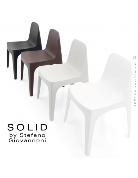 Chaise design SOLID, pour l'extérieur et terrasse, structure et assise coque plastique couleur au choix.