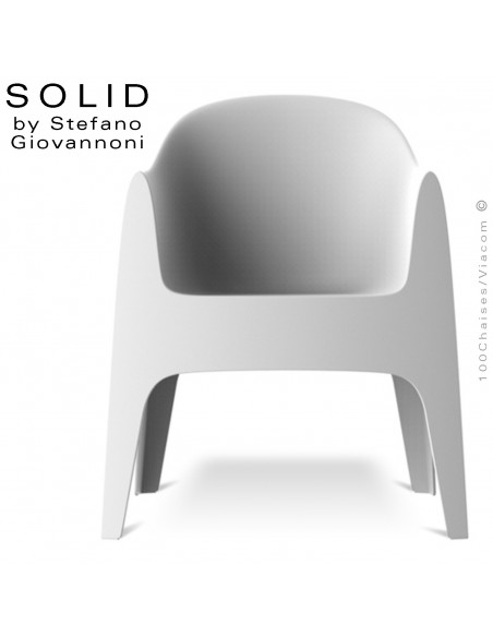 Fauteuil design SOLID, pour l'extérieur et terrasse, structure, assise, accoudoirs coque plastique couleur blanche.