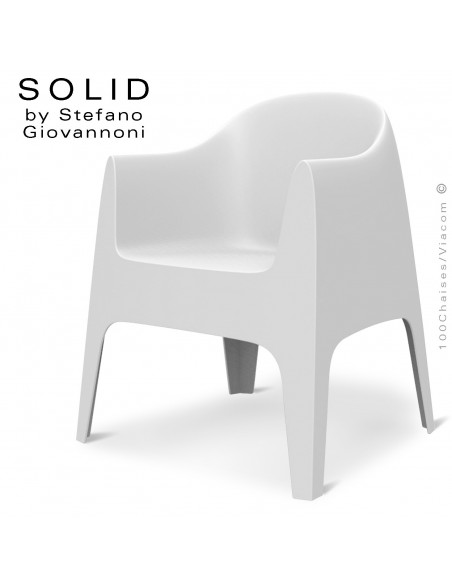 Fauteuil design SOLID, pour l'extérieur et terrasse, structure, assise, accoudoirs coque plastique couleur blanche.