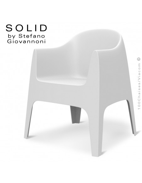 Fauteuil design SOLID, pour l'extérieur et terrasse, structure, assise, accoudoirs coque plastique couleur blanche.