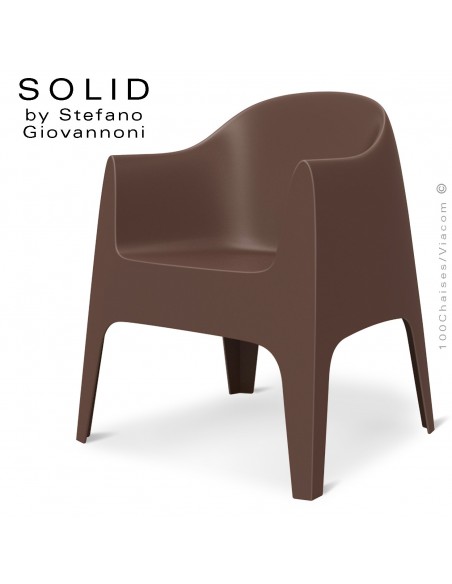 Fauteuil design SOLID, pour l'extérieur et terrasse, structure, assise, accoudoirs coque plastique couleur bronze.