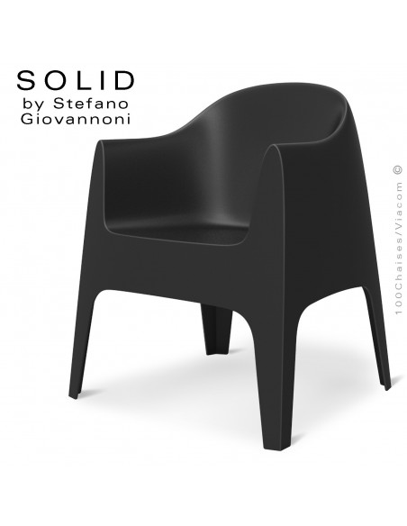 Fauteuil design SOLID, pour l'extérieur et terrasse, structure, assise, accoudoirs coque plastique couleur noir.