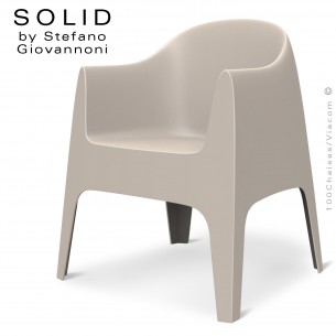 Fauteuil design SOLID, pour l'extérieur et terrasse, structure, assise, accoudoirs coque plastique couleur écru.