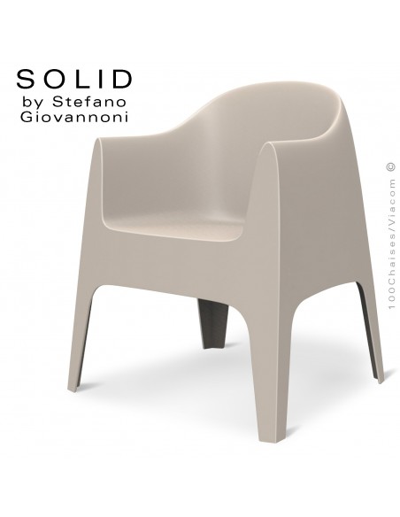Fauteuil design SOLID, pour l'extérieur et terrasse, structure, assise, accoudoirs coque plastique couleur écru.