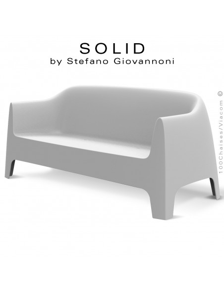 Canapé ou Sofa lounge design SOLID, structure 4 pieds avec accoudoirs, assise plastique couleur blanche.