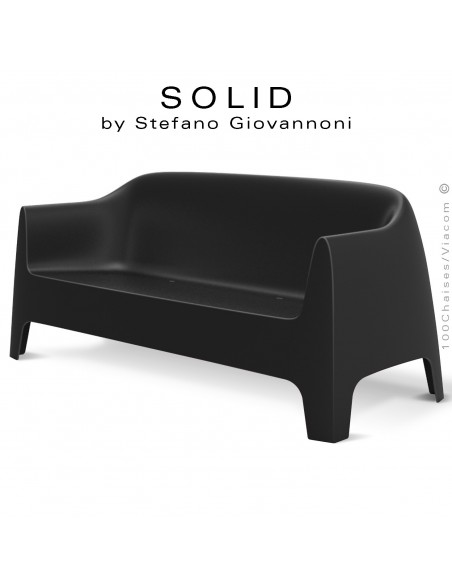 Canapé ou Sofa lounge design SOLID, structure 4 pieds avec accoudoirs, assise plastique couleur noir.