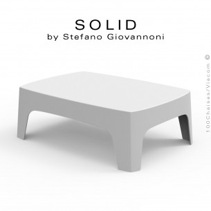 Table basse SOLID, pour bar lounge ou terrasse extérieur, stucture et piétement 4 pieds en plastique couleur blanche.