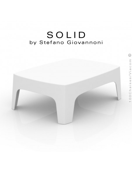 Table basse SOLID, pour bar lounge ou terrasse extérieur, stucture et piétement 4 pieds en plastique couleur blanche.