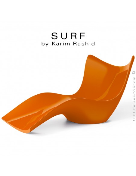 Bain de soleil ou chaise longue design SURF, structure résine semi-cristalline de couleur orange.