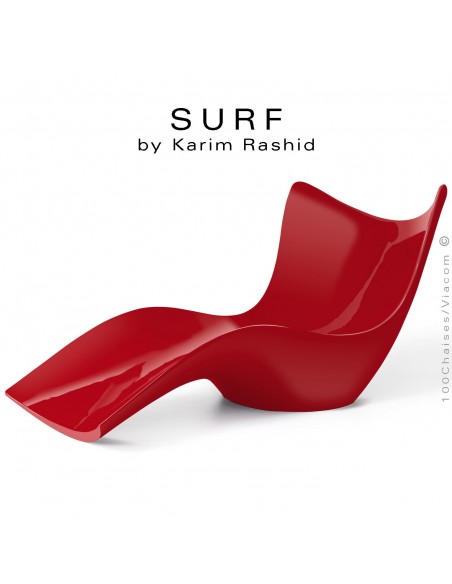 Bain de soleil ou chaise longue design SURF, structure résine semi-cristalline de couleur rouge.