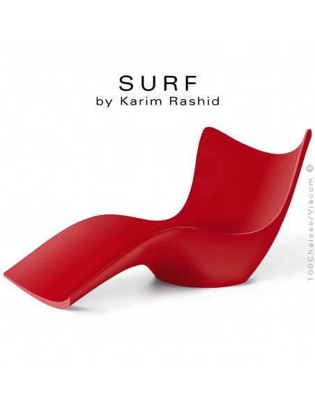 Bain de soleil ou chaise longue design SURF, structure résine mat de couleur rouge.
