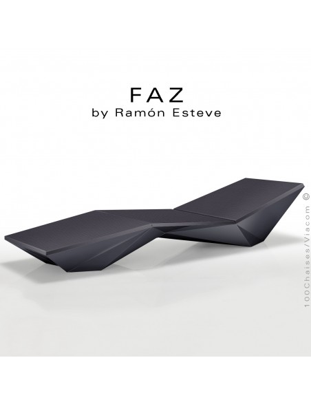 Bain de soleil ou chaise longue FAZ, structure et assise plastique couleur anthracite d'aspect mat, avec coussin anthracite-53.