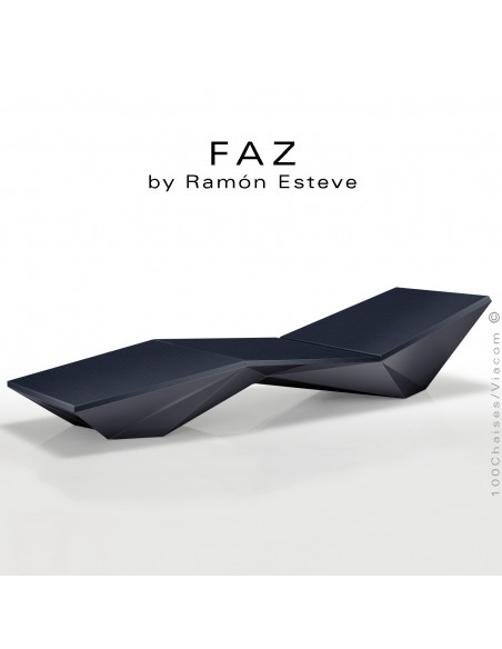 Bain de soleil ou chaise longue FAZ, structure et assise plastique couleur anthracite d'aspect mat, avec coussin bleu-1302.