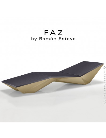 Bain de soleil ou chaise longue FAZ, structure et assise plastique couleur beige d'aspect mat, avec coussin anthracite-53.