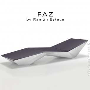 Bain de soleil ou chaise longue FAZ, structure et assise plastique couleur blanc d'aspect mat, avec coussin anthracite-53.