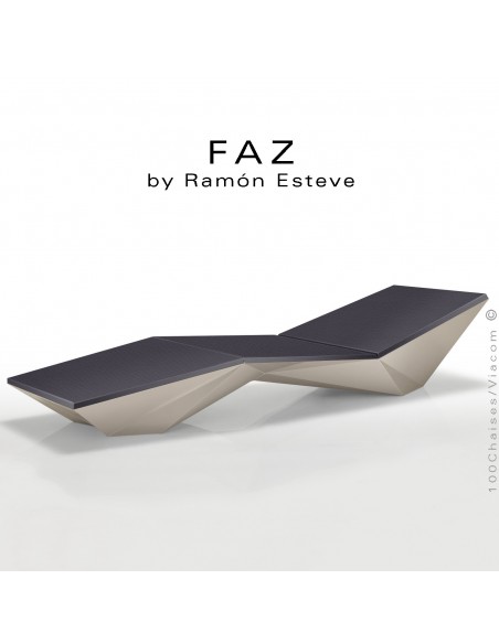 Bain de soleil ou chaise longue FAZ, structure et assise plastique couleur écru d'aspect mat, avec coussin anthracite-53.