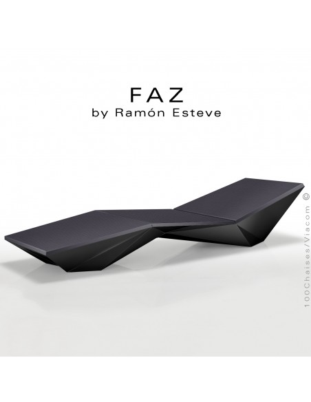 Bain de soleil ou chaise longue FAZ, structure et assise plastique couleur noir d'aspect mat, avec coussin anthracite-53.