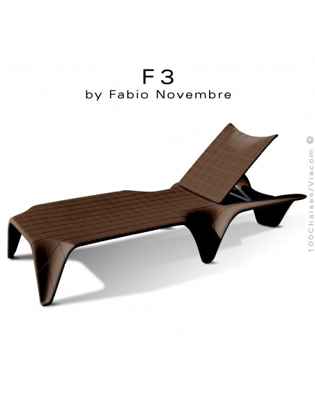 Bain de soleil ou chaise longue F3, structure et assise résine couleur bronze d'aspect mat.