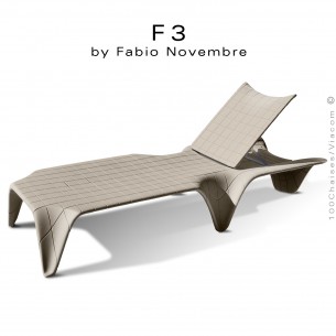 Bain de soleil ou chaise longue F3, structure et assise résine couleur écru d'aspect mat.