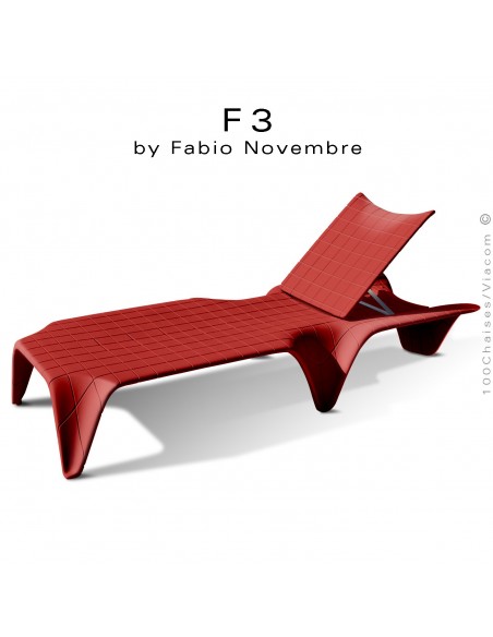 Bain de soleil ou chaise longue F3, structure et assise résine couleur rouge d'aspect mat.