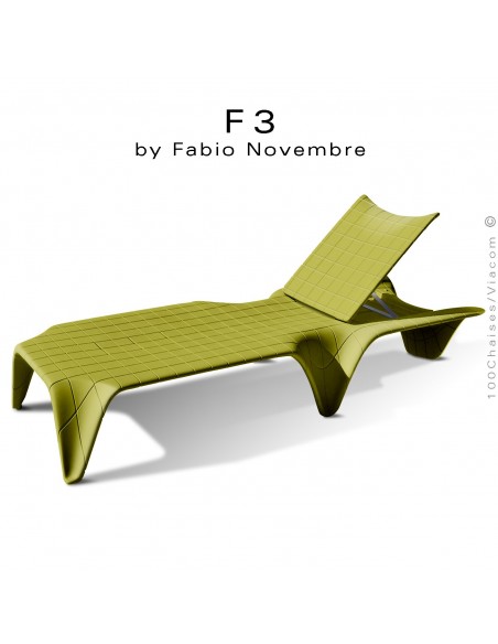Bain de soleil ou chaise longue F3, structure et assise résine couleur pistache d'aspect mat.