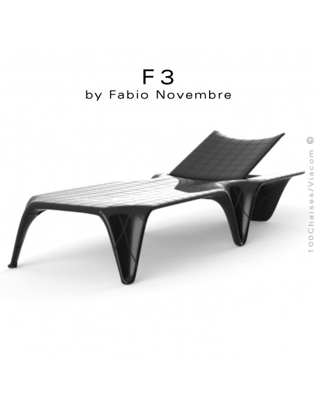 Bain de soleil ou chaise longue design F3, structure et assise résine couleur noir d'aspect brillant.