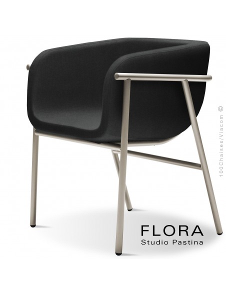Fauteuil design FLORA, piétement acier peint sand, assise et dossier habillage tissu 702ble.
