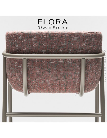 Fauteuil design FLORA, piétement acier peint, assise et dossier habillage tissu.