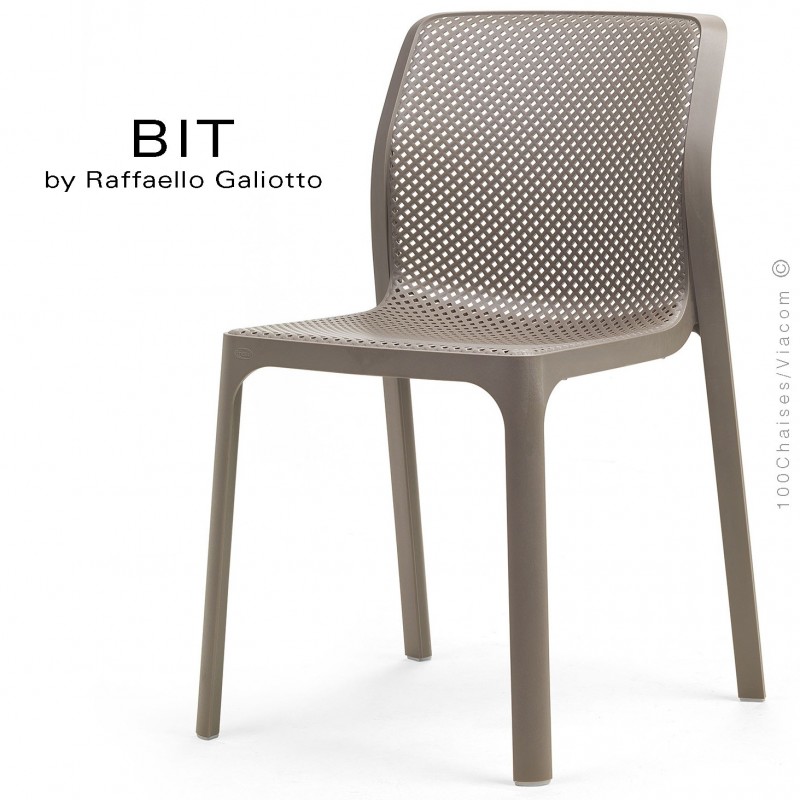 Chaise design BIT, sturcture et assise plastique couleur gris tourterelle.