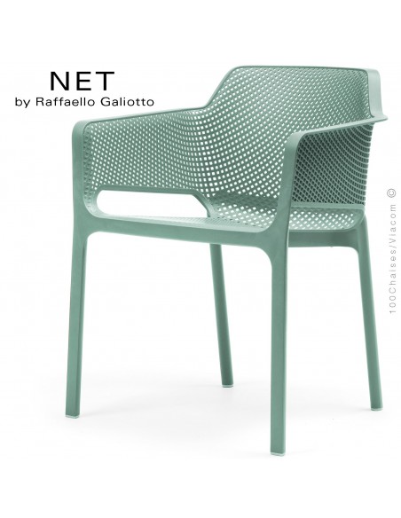 Fauteuil design NET, structure et assise plastique couleur vert.