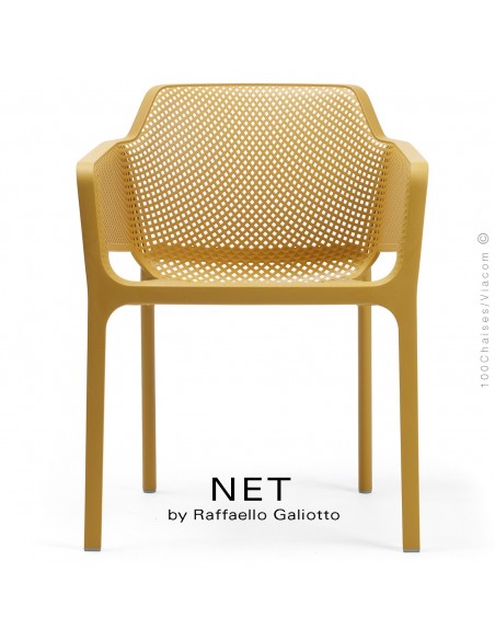 Fauteuil design NET, structure et assise plastique couleur jaune moutarde.