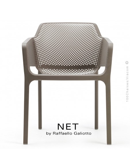 Fauteuil design NET, structure et assise plastique couleur gris tourterelle.