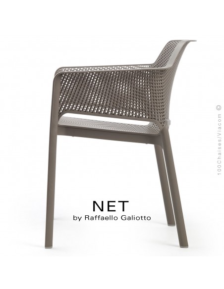 Fauteuil design NET, structure et assise plastique couleur gris tourterelle.