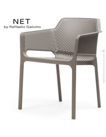 Fauteuil design NET, structure et assise plastique couleur gris tourterelle.