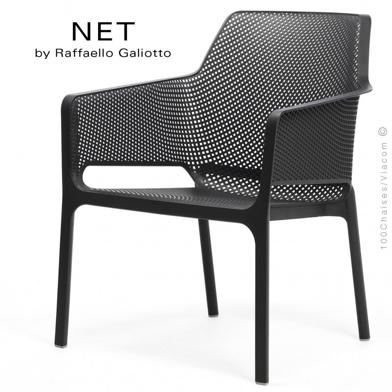 Fauteuil lounge NET relax, structure et assise plastique couleur anthracite.