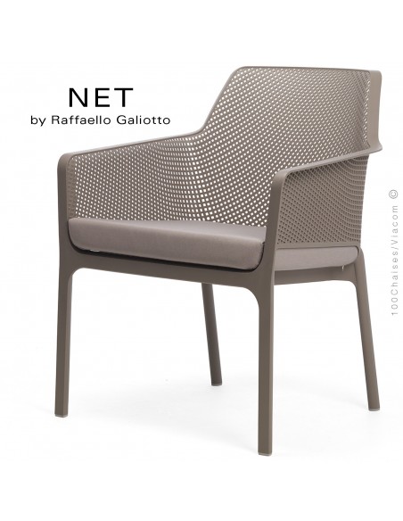 Fauteuil lounge NET relax, structure et assise plastique couleur gris tourterelle.