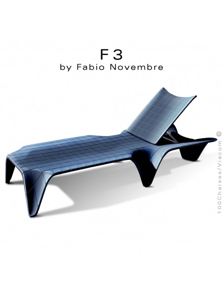 Bain de soleil ou chaise longue F3, structure résine laquée bleu Navy d'aspect brillant.