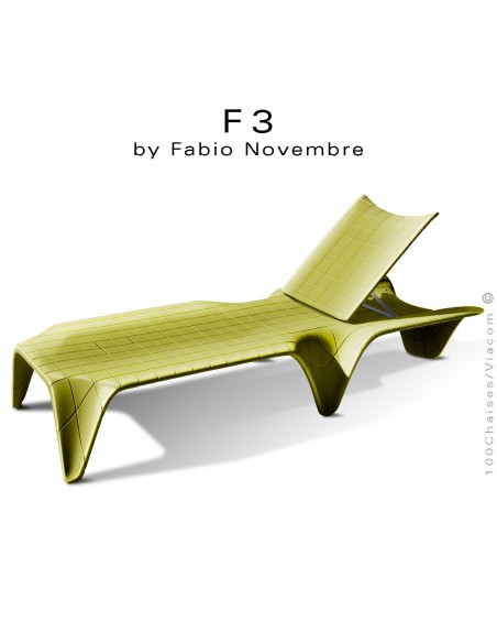 Bain de soleil ou chaise longue F3, structure résine laquée vert pistache d'aspect brillant.